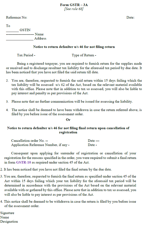 Format of Form GSTR-3A Notice- Olao Books